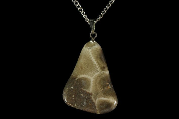 Polished Petoskey Stone (Fossil Coral) Necklace - Michigan #156169